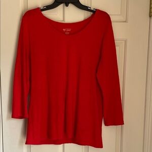 New Directions Women's Red Scoop Neck Long Sleeve Top, Size Large